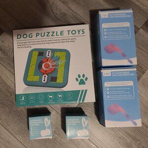 Pet puzzle,  2 USB cat toys, 2 pet brushes. Brand new in packages